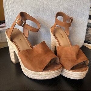 Sun & Stone platform espadrille Fey sandals block heel 4.25 cognac color 9